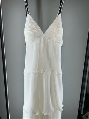 Ivory Pleated Tiered Spaghetti-Strap Prom Dress